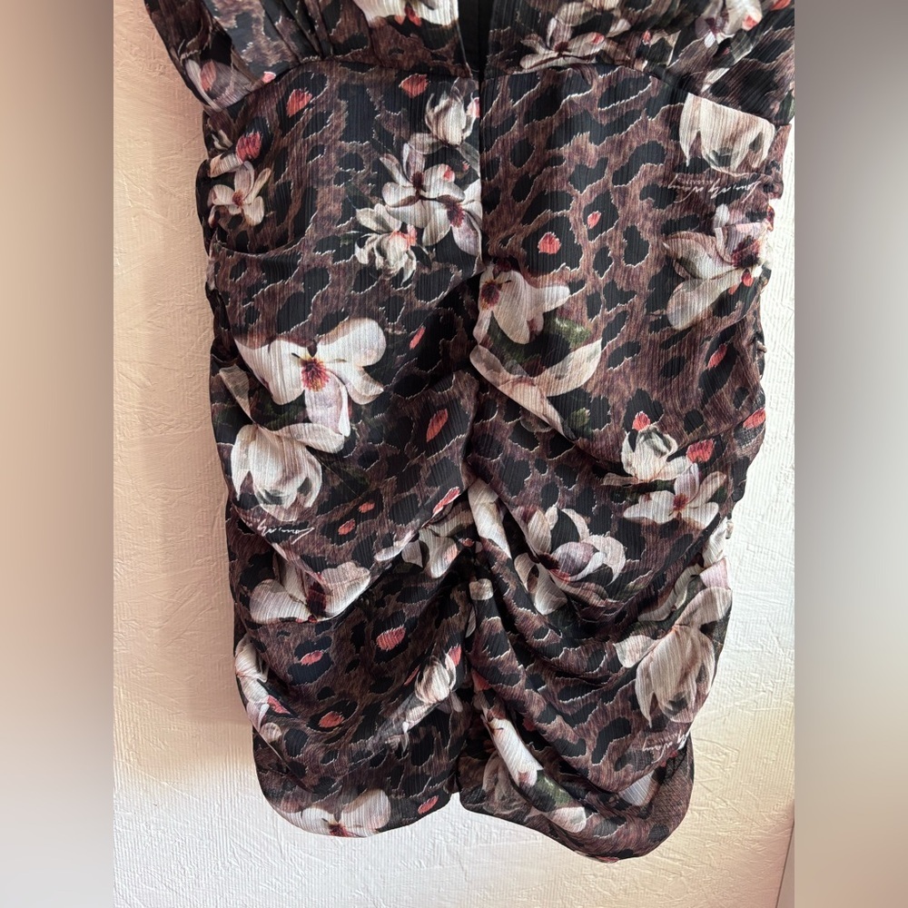 All Saints Floral Leopard Print Ruffle Ruched Hali Alessandra Mini Dress - Picture 14 of 17